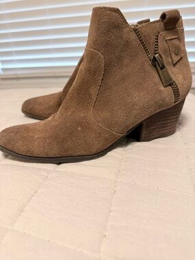 Crown Suede Ankle Booties in Brown - Women's Stylish Side-Zip Boot